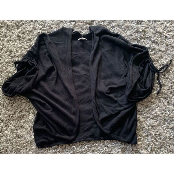 Joie ANTHROPOLOGIE black TIE SHORT SLEEVES Shrug Open Cardigan Sweater sz S - Picture 1 of 5